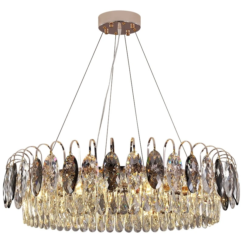 

LED Light Luxury Circle Chandeliers For Living Dining Room Bar Golden K9 Crystal Oval Chandelier Lighting Give Away Light Bulbs