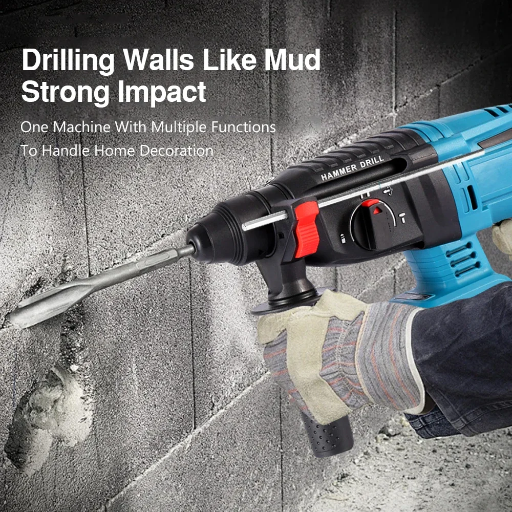 Electric Brushless Hammer Drill 25mm Cordless Rotary Hammer Drill Rechargeable Multi-function Power Tools for Makita 18V Battery 5