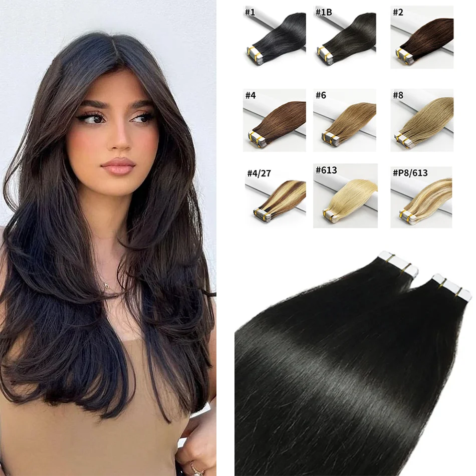 Tape In Hair Extension Invisible Seamless Real Human Hair Straight Tape Ins Black Brown Blonde 20pcs 16-26 inch Salon human hair extensions,hair extensions