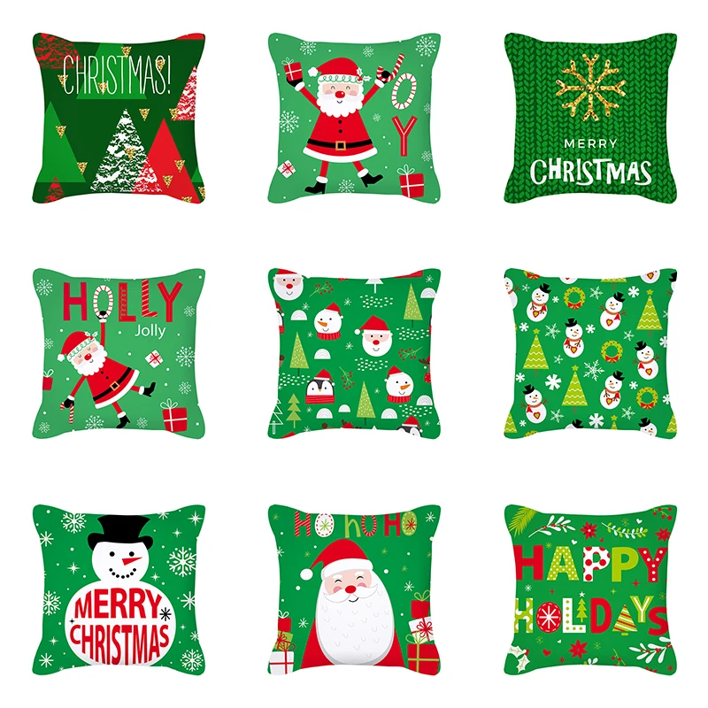 

2024 New Green Cartoon Christmas Decorative Pillowcases Sofa Ornaments Bedroom Room Home Decoration Holiday Gifts