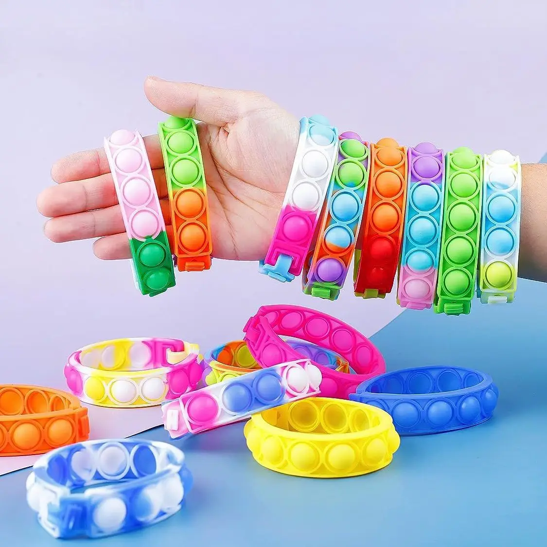10Pcs Silicone World Bubble Decompression Bracelet Anti Stress Toy Colorful Silicone Bracelet Adult Kids Toy
