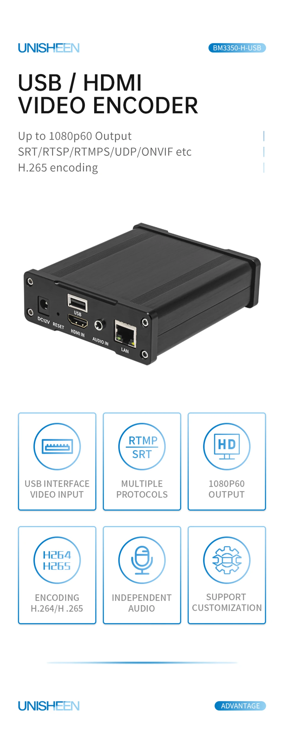 RTSP H265 H264 IPTV Low Lantency Ip Rtmps Live Streaming SRT HDMI USB Camera to
