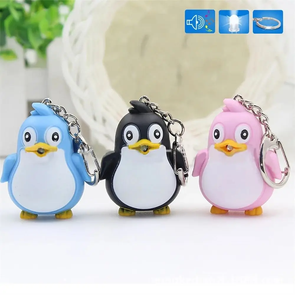 

Fashion Key Chains Bag Hanging Pendant Car Keyring Cute Penguin Keychain LED Torch With Sound Light Keyfob Kids Toy Gift