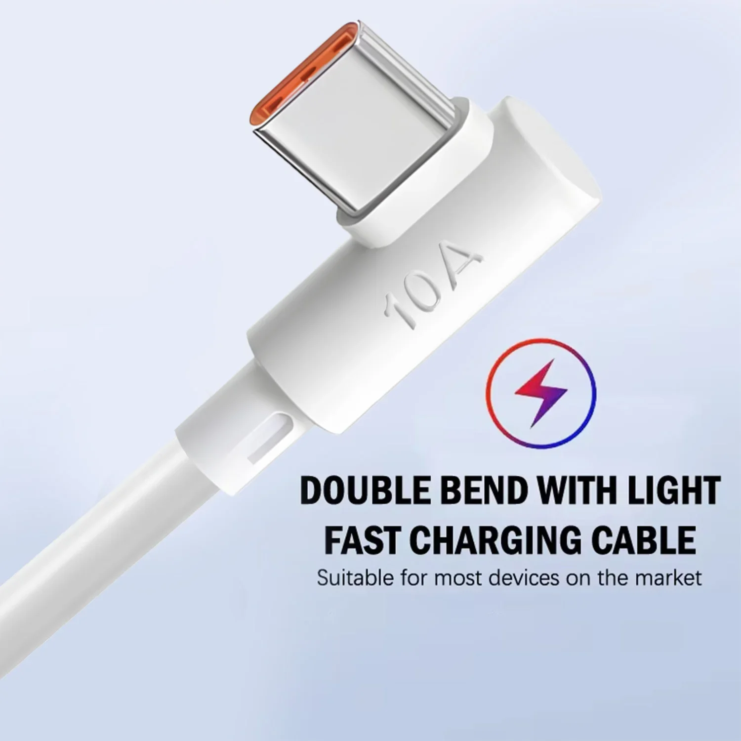 엘보 실리콘 타입 C 케이블 USB A to C 66W/10A 고속 충전 및 데이터 전송 코드 (MI, POCO, Huawei, Honor, , 안드로이드용)