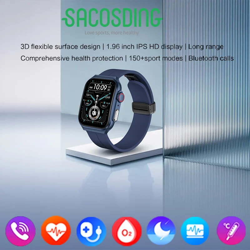 

2023 New Smart Watch 1.96-inch 3D Curved Screen ECG Bluetooth Call Smartwatch For Men Watches Temperature Sport Fitness Bracelet