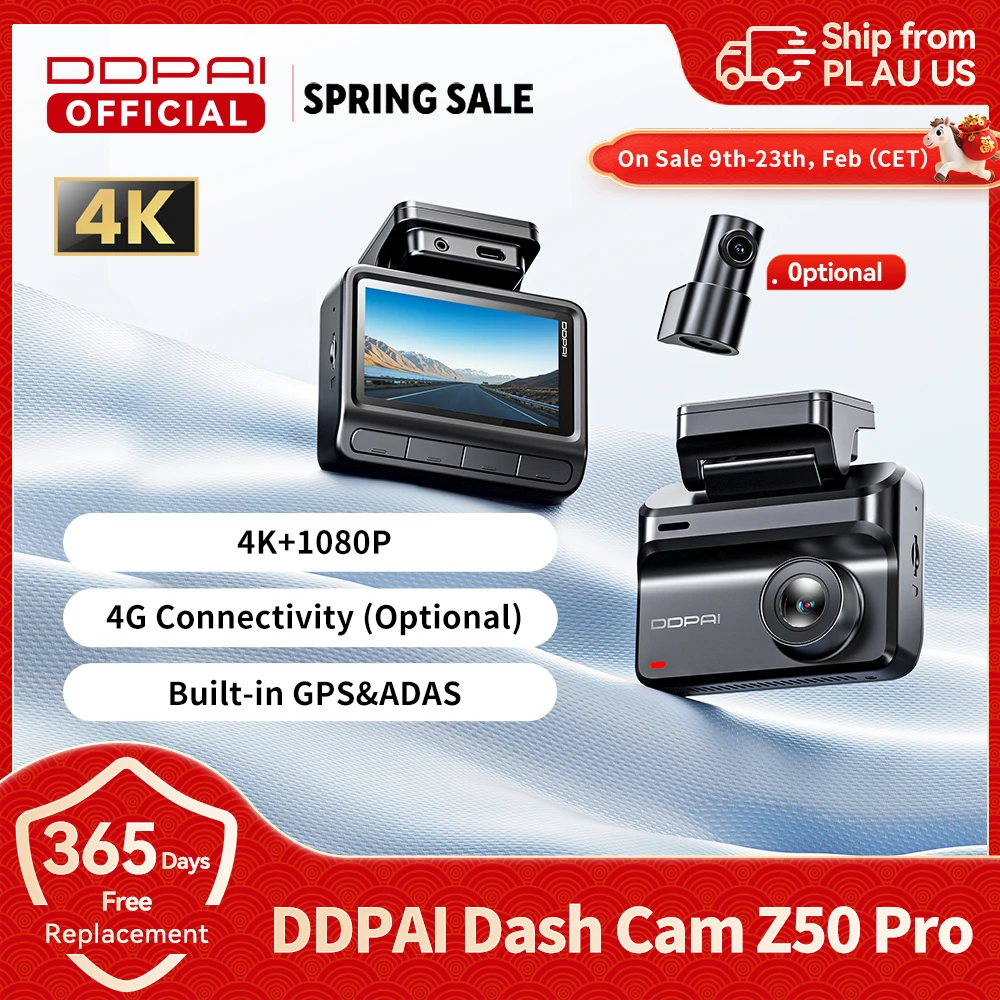 Wideorejestrator DDPAI Dash Cam Z50 Pro 4K Front n Rear n Hw z Polski za $93.42 / ~343zł