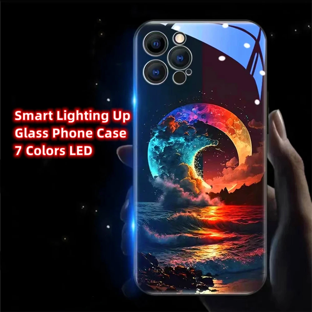 

Radiant Moonlight Ocean LED Light Glow Luminous Tempered Glas For Honor V40 60 70 80 90 Pro Huawei Nova 7 8 9 10 11