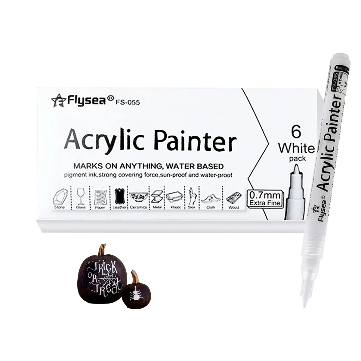 Acrylic Paint Markers 6White Acrylic Markers Coloring Painting Graffiti DIY Most Surfaces Students Art Supplies