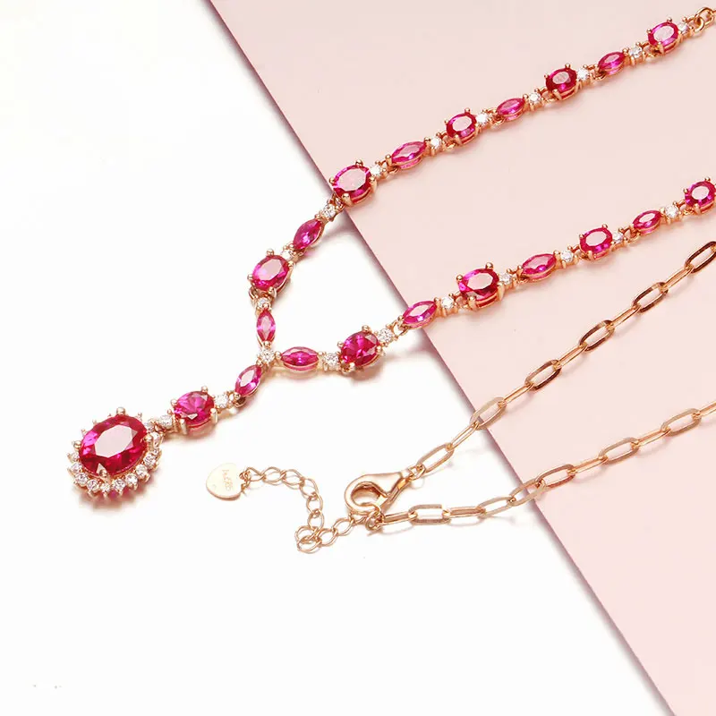 

Creative Classic 585 Purple Gold Sweet Style Pendant 14K Rose Gold Luxury High Sense Ruby Necklace Engagement Women's Jewelry