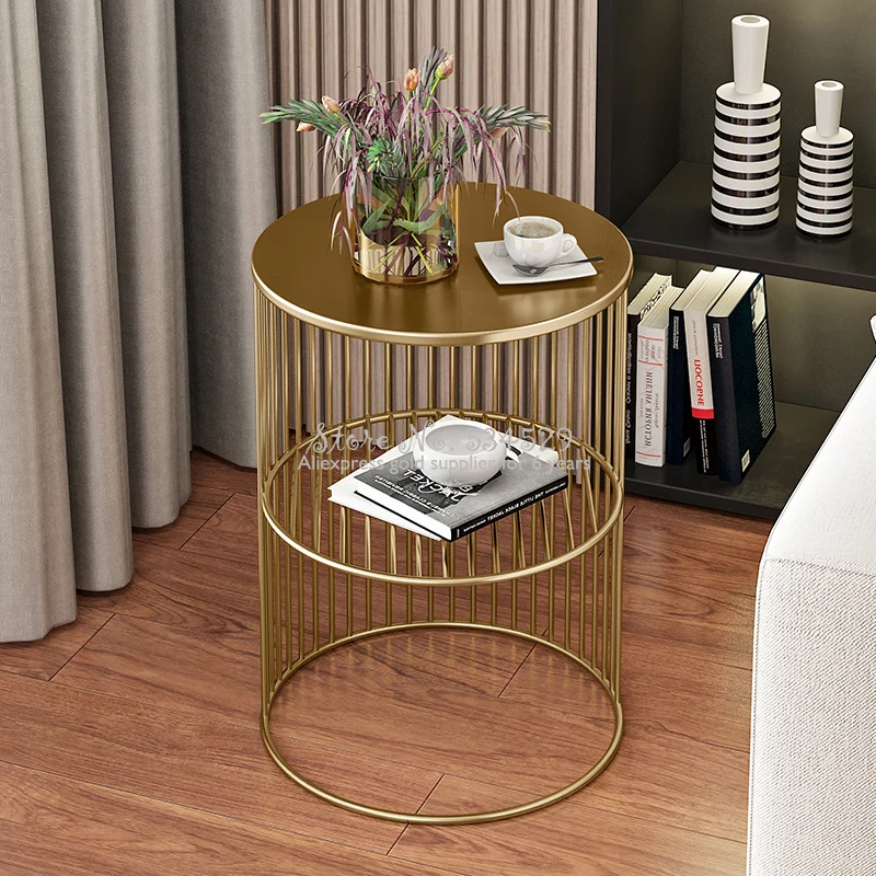 Nordic Wrought Iron Sofa Corner Side Table  Small Coffee Tables Shelf, Living Room Mini Round Marble  Desk Furniture