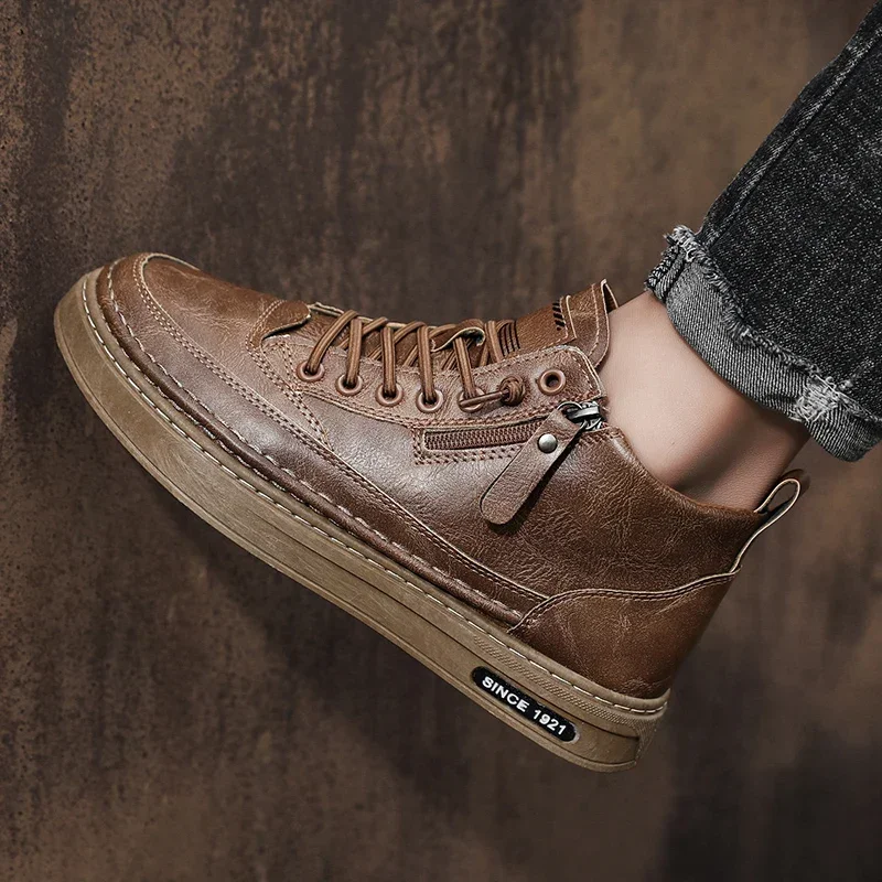 Fashion Cotton Shoes Fashion Ankle Boots Business Casual Outdoor Shoes Male Sneakers New Men Boots Winter High Top Leather