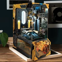 DIY Book Nook Wooden Miniature Model Kit Automotive Workshop Casa Bookend With Light 3D Puzzle Bookshelf Home Decor Friends Gift 2