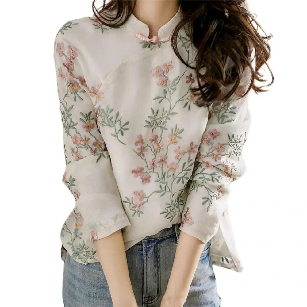 Terrific Spring Blouse Soft Women Shirt Chinese Style Long Sleeve Cheongsam Shirt  All Match images - 6