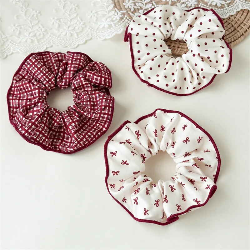 Red Polka Dot Checkered Pattern Ruffled Bow Hair Accessory