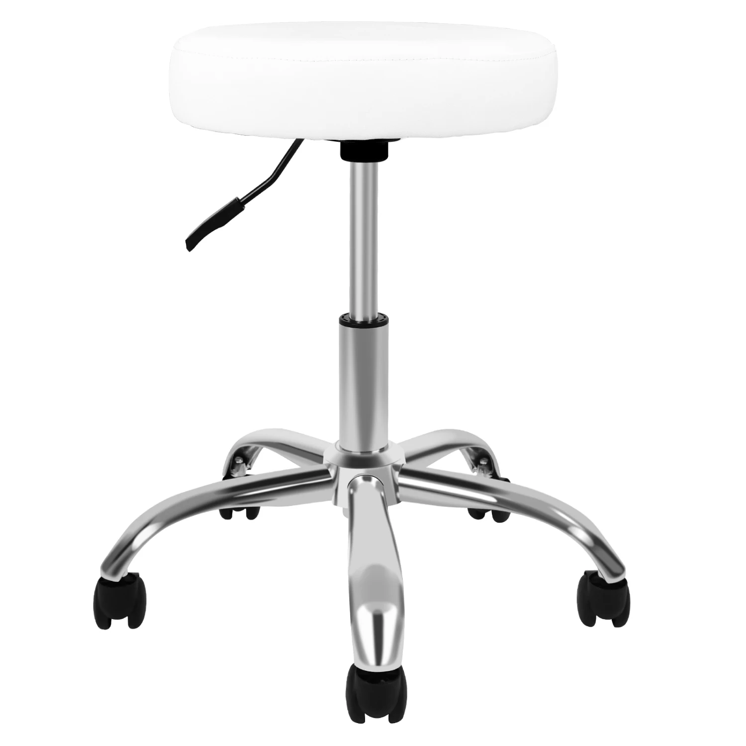 

Height Adjustable White YSSOA Round Stool Chair with Wheels, Ergonomic Portable Seating for Office, Home or Salon Use, Stylish a