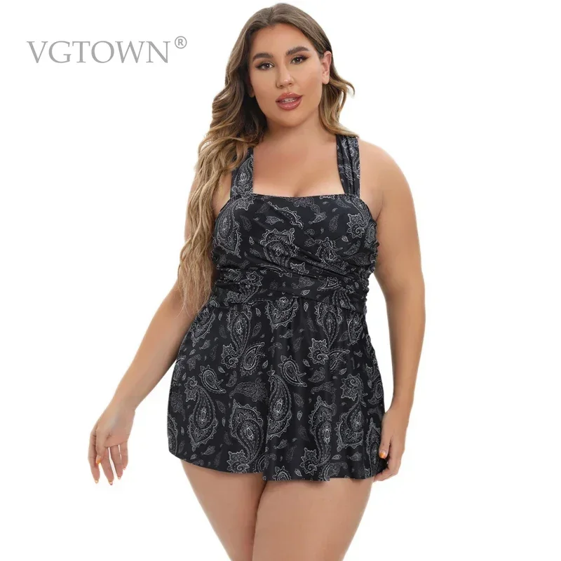 New Plus Size 8XL 10XL Swimwear Women Summer Two-Piece Push Up Swimdress Tankini Suit Print Swimsuit Swimwear
