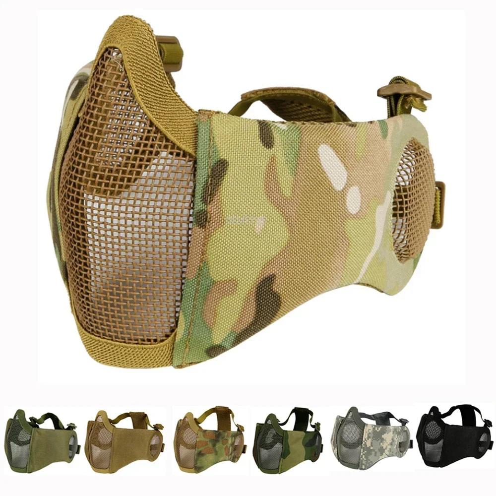 Mask Hunting Half Face Ear Protection Camouflage Guard paintball mask Tactical Metal Net Mesh