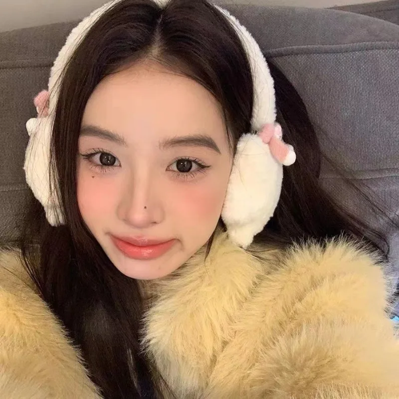 Cute Stars Pattern Warm Earmuffs For Women Girls Winter Outdoor Ear Warmers Soft Furry Ear Covers Foldable