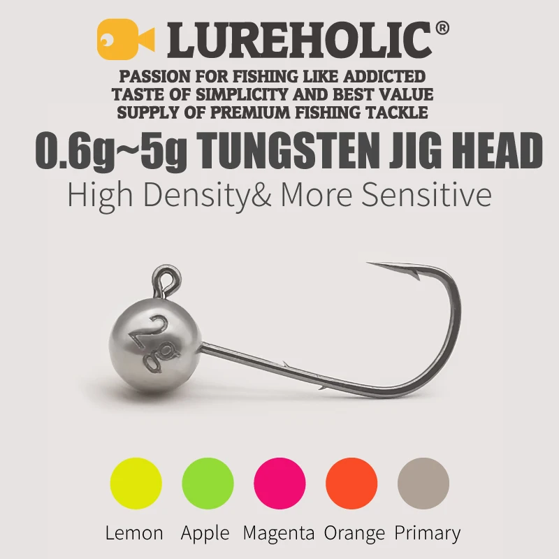 Tête plombée tungstène 0.6g à 5g pour pêche finesse, hameçon Mustad micro pour leurres souples Ajing