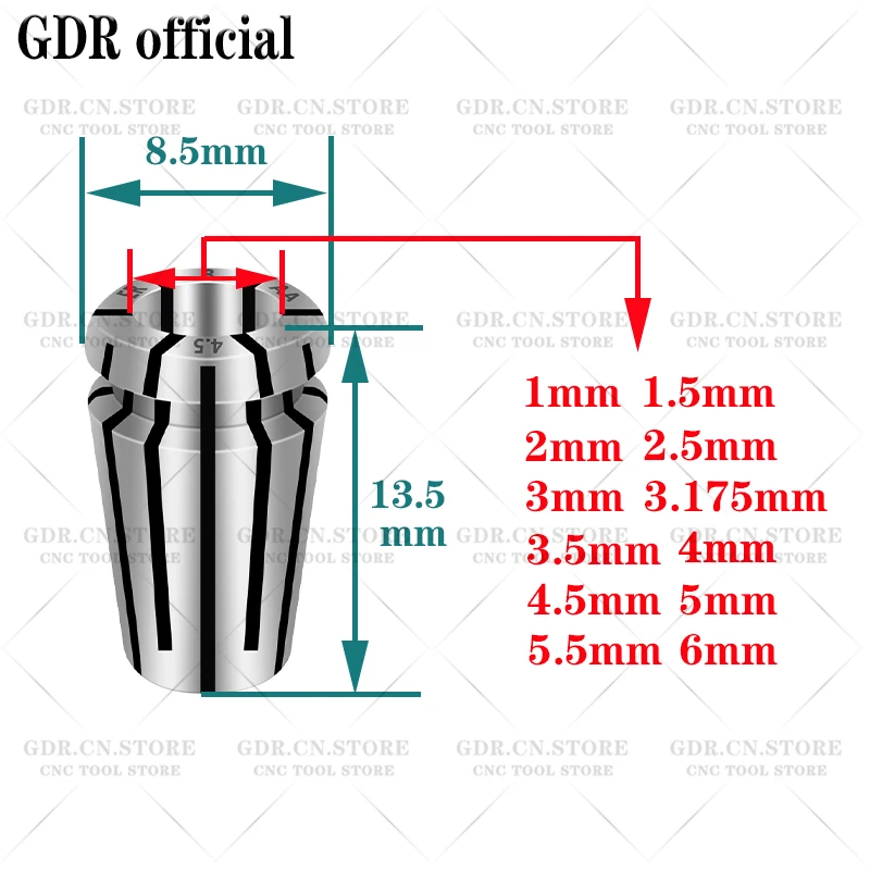 Er Spantang Er8 Spantang ER8 Collet Er8 Collet Set 1Mm 2Mm 3Mm 4Mm 5mm 3.175Mm 6Mm Aa Up Collet Chuck Er Lente Chuck