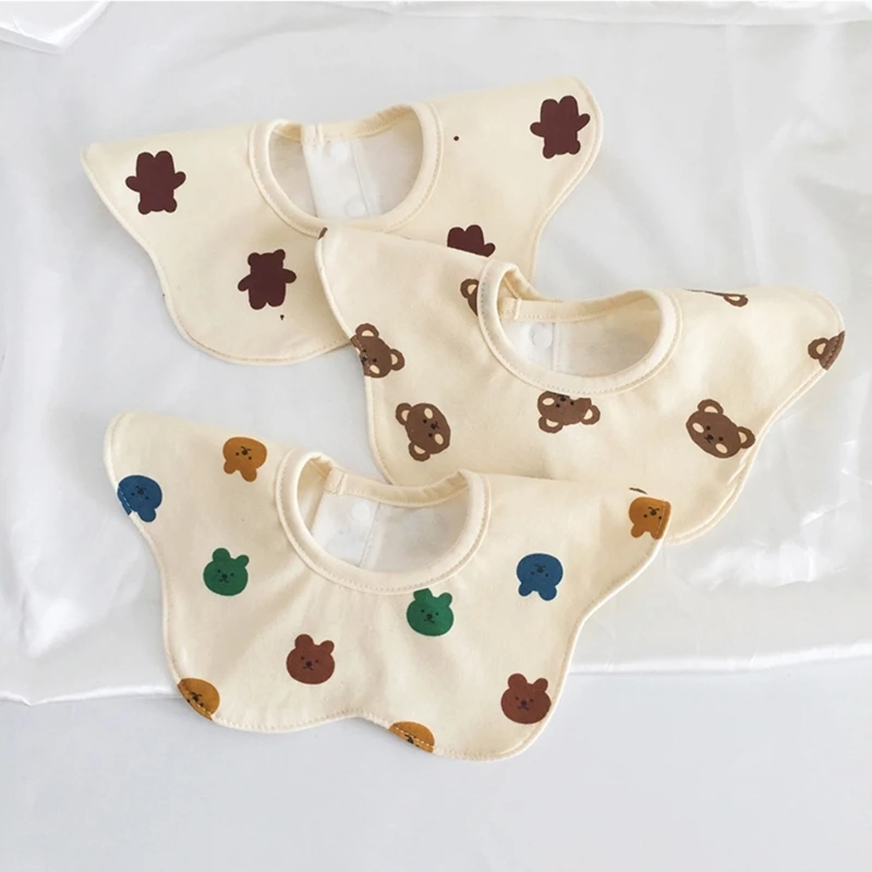 

127D 3pcs Drooling Bib Petal-shaped Burp Cloths for 0-12M Baby Breathable Saliva Towel Cartoon Print Baby Bib for Newborns