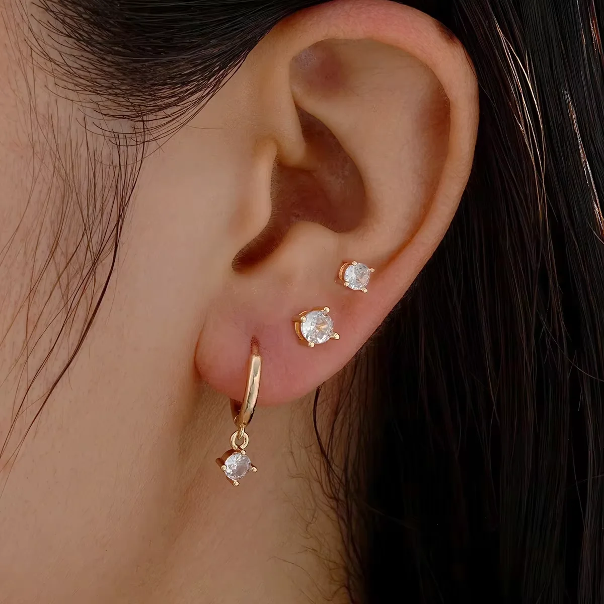 6 Pcs Luxury Gold Plated Zircon Earring Set for Women Fashion Geometric Pendant Huggie Punk Unisex Rock Earring Piercing Jewelry