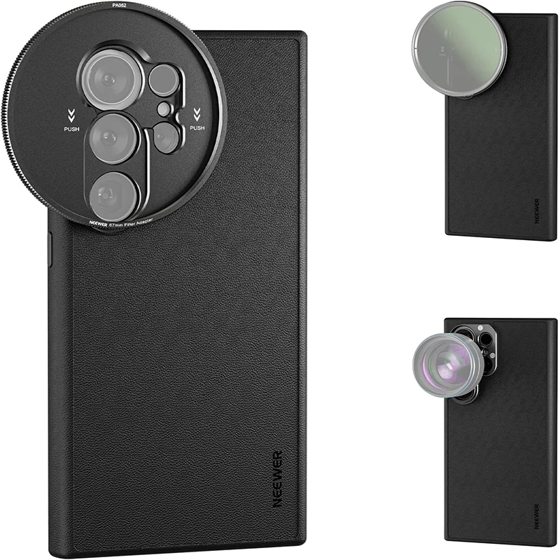 NEEWER S25 Ultra Case Protective Faux Leather Phone Case 17mm Lens Mounts 67mm Filter Adapter for Video Recording