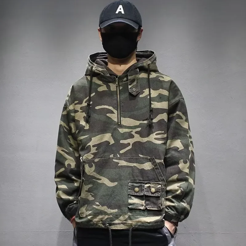 【KOOLOSET】Camo Hood Windbreaker Surplus Windbreaker Tactical Military Mens Jacket Rain