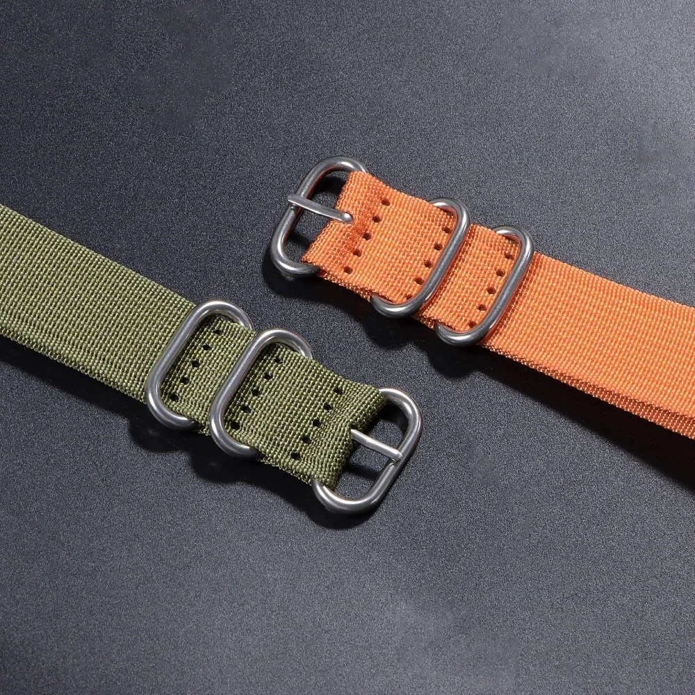 Versatile Ribbed Nylon Watch Strap with Silver, Black, and Gold Ring Buckle