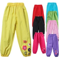 Baby Girls Fashion Children Long Pants Toddler Boys Waterproof Trousers Flower Printed Kids Casual Pants 1 to 4 Years Old 1