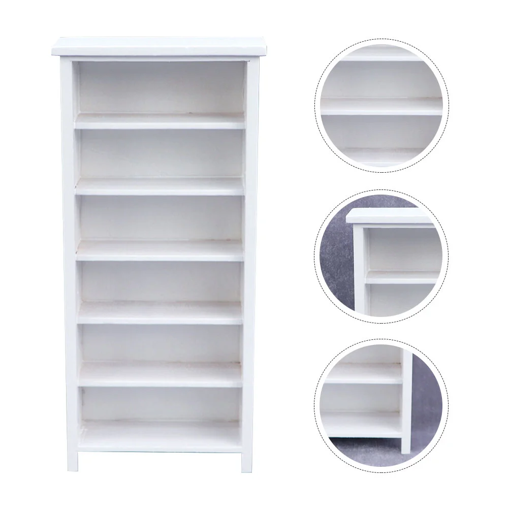 Decor Bookcase Vertical Model Miniature House Adorn Adornment Wooden Craft Decorations Bookshelf Imitation Furniture White