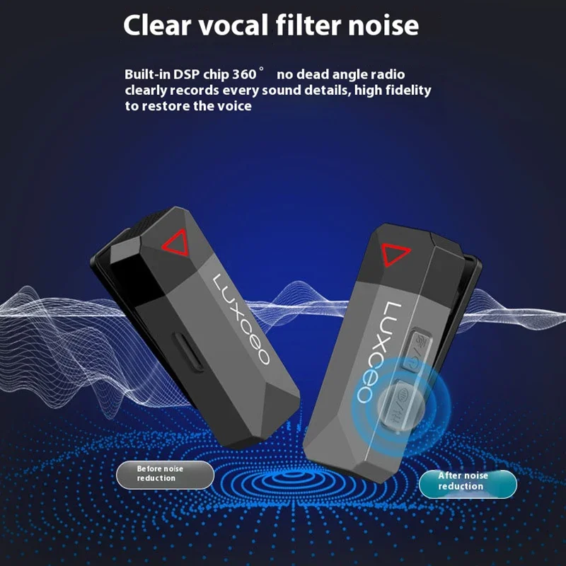 100 Meters Radio Wireless Lavalier Recording Microphone AI Noise Reduction Mini MIC For Mobile Phone Tablet Laptop Live Streams