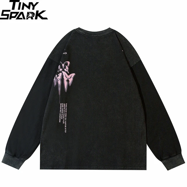 Streetwear Washed Black T Shirt Blurry Butterfly 1