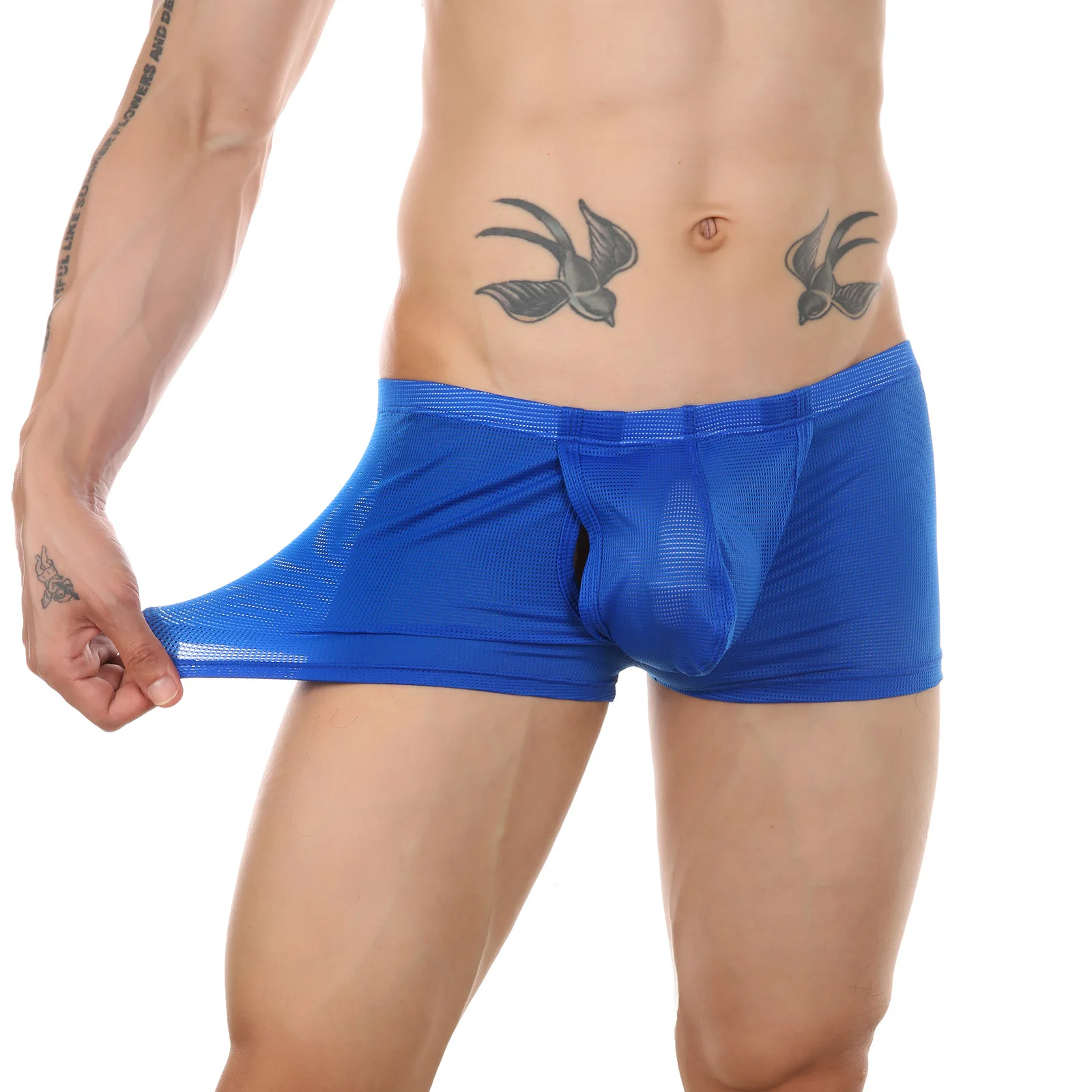 

CLEVER-MENMODE Men Mesh Underwear Boxer Sexy Sheer Underpants Side Open Crotch Trunks Transparent Boxershort Penis Pouch Panties