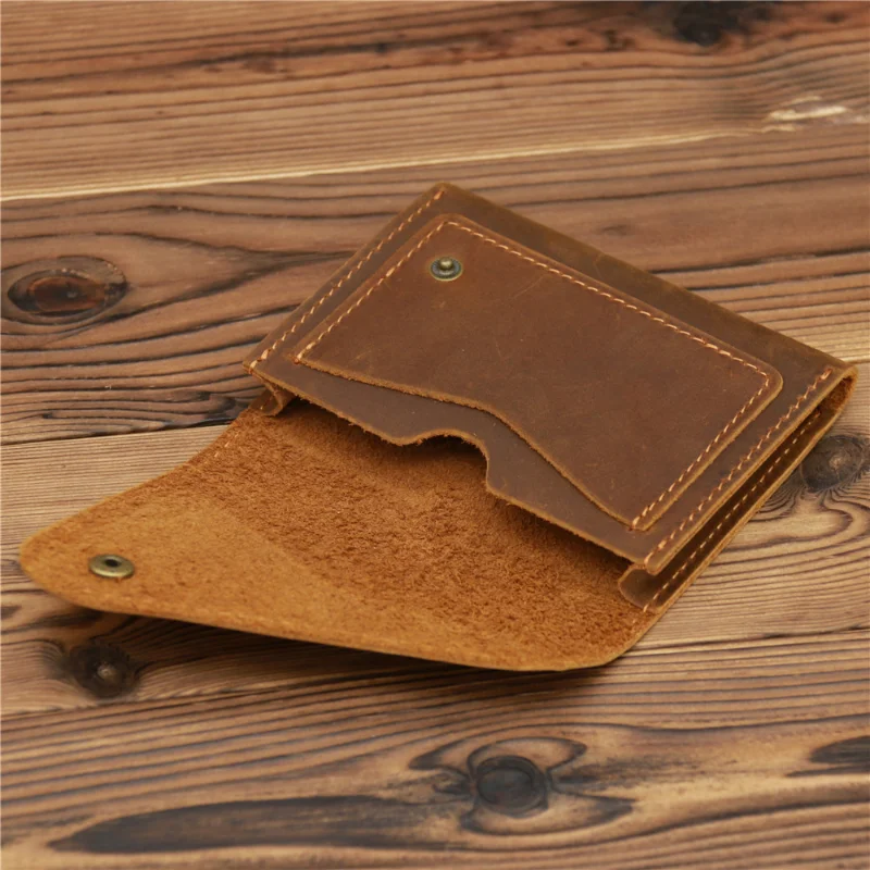 Vintage Crazy Horse Leather Card Holder Wallet for Men Short Hasp Male Coin Purses Small Business Cards Case Credit Card Cover