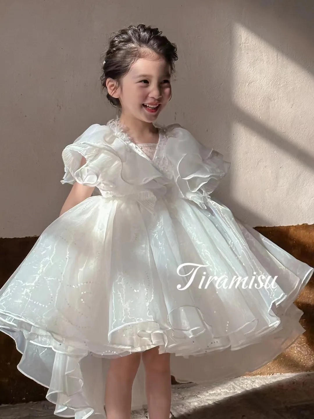 

Детское платье из белой пряжи, новинка 2024, платье для девочки на первый день рождения, свадебное платье принцессы с цветами для девочек и подружек невесты