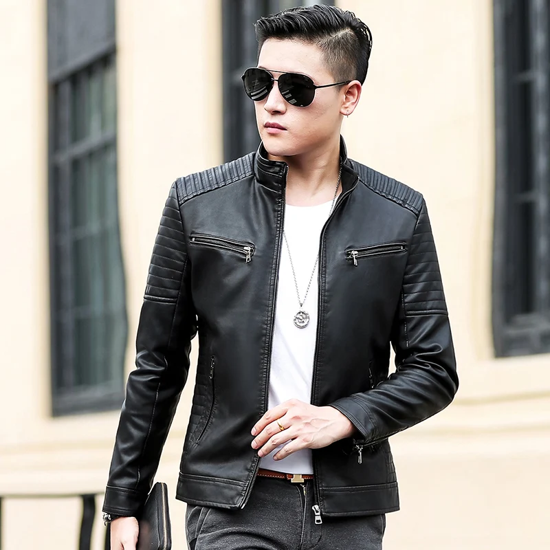 Men Leather Jackets Crocodile brand Coat Casual Biker Zipper Jackets Male Slim Fit Motorcycle Leather Jackets