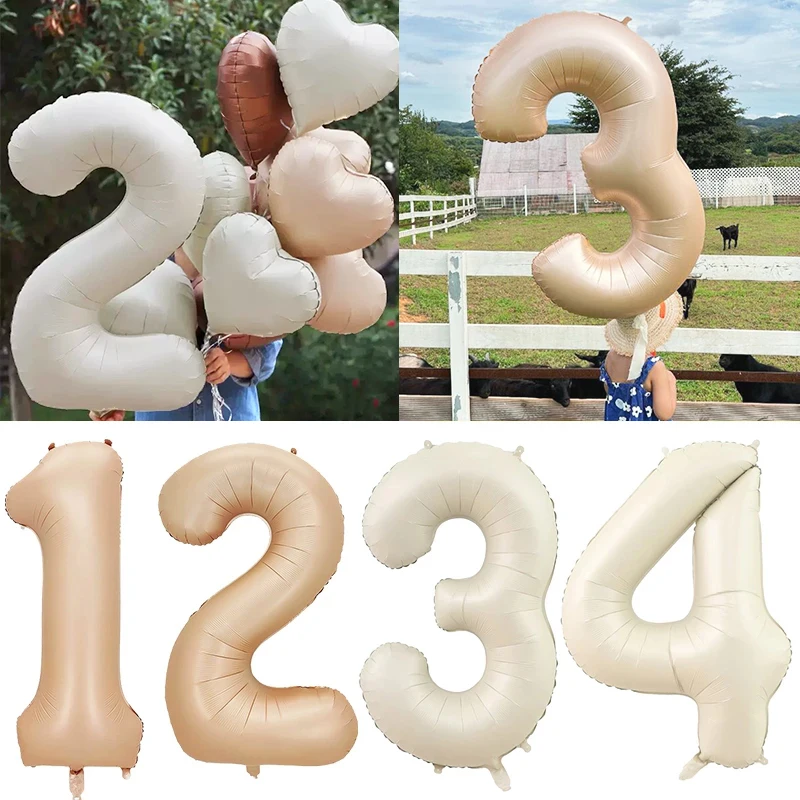 

32Inch Cream Color Number Balloons 1-9 Large Digital Foil Helium Ball Girl Kids Adult Happy Birthday Party Decoration Wedding