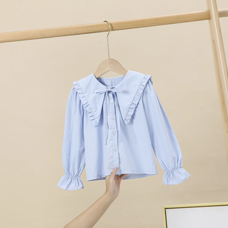 Girls White Blouses NEW Year Spring Fall Cartoon Shirts School Girl Uniforms Blouse Tops Casual Teenage Cotton Clothes