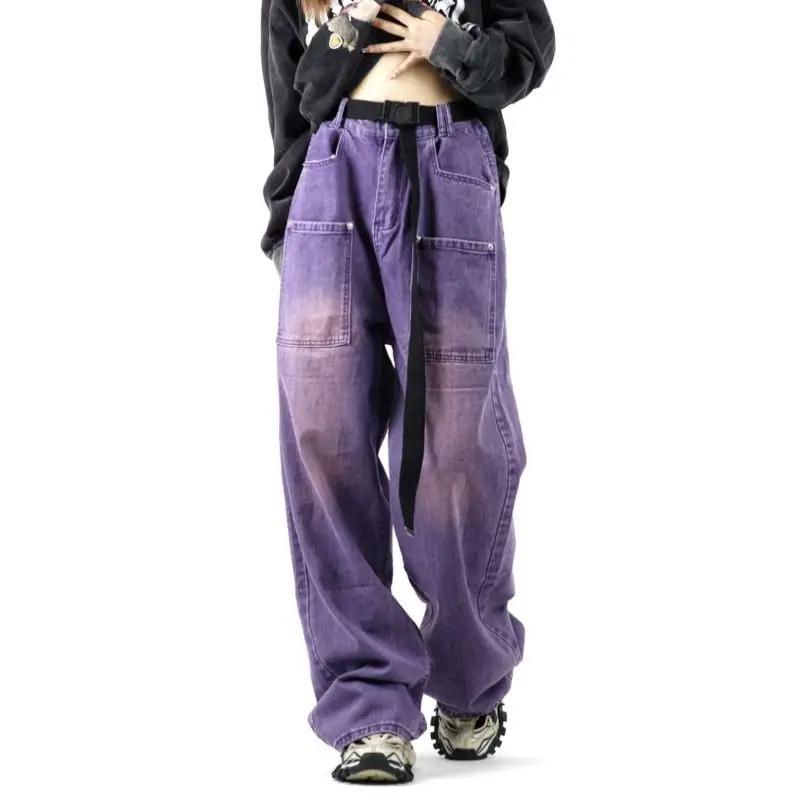 Jeans Women Violet Denim High Waist Straight Loose Casual Jeans 2022 Streetwear Harajuku Retro Zipper Full-length Hot Sale Pants 2