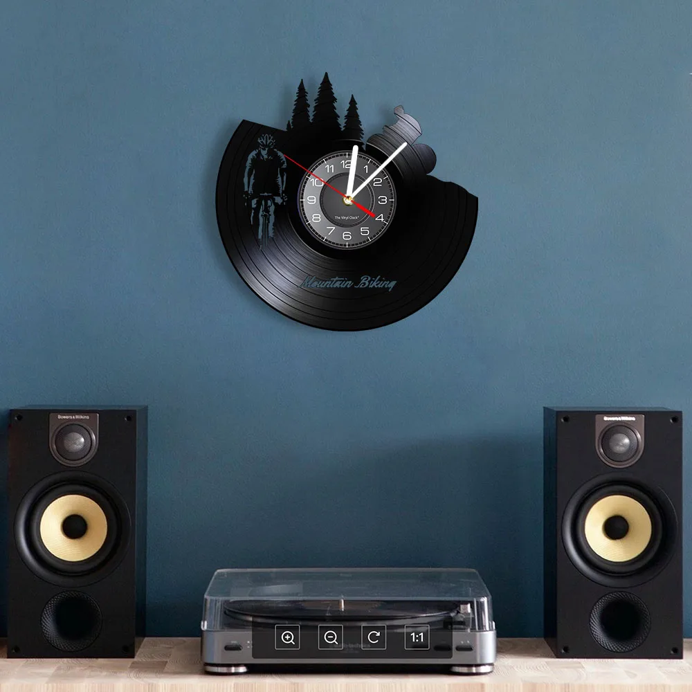 Mountain Biking Vinyl Record Wall Clock Freerider Biker Bicycle Cycling Retro Timepiece Wall Watch Travel Hiking Adventure Clock 3