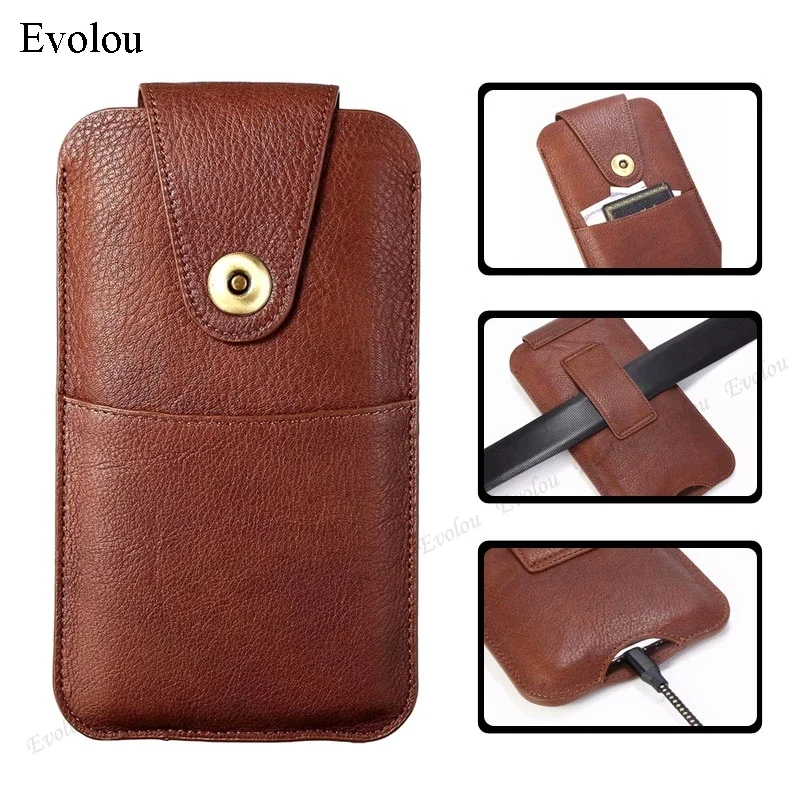 Premium Genuine Leather Phone Pouch with Belt Clip and Flip Cover