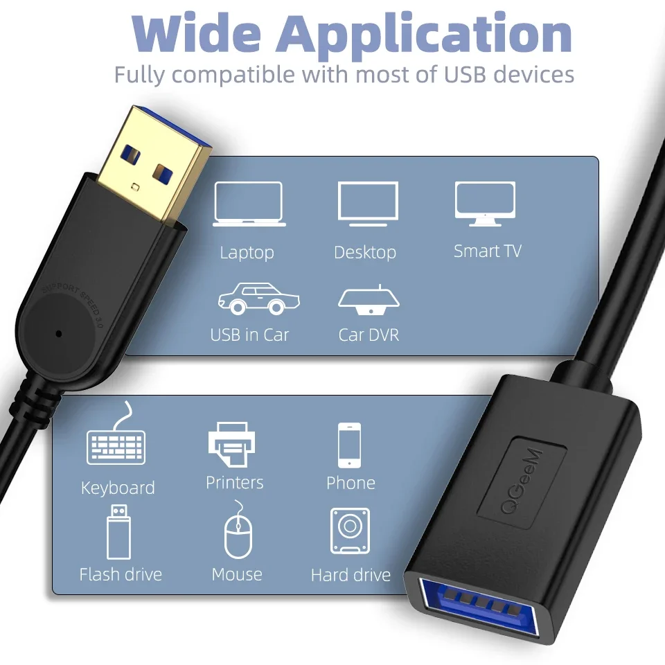 Premium USB Extension Cable - Super Speed USB 3.0 Male to Female Data Sync Extender (1m, 2m, 3m)