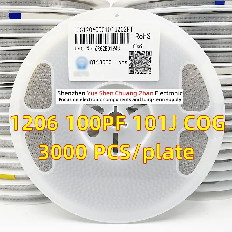 Patch Capacitor 1206 100PF 100P 101J 1000V 2000V 1KV 2KV Error 5% Material NPO/COG Genuine capacitor（Whole Disk 3000 PCS）