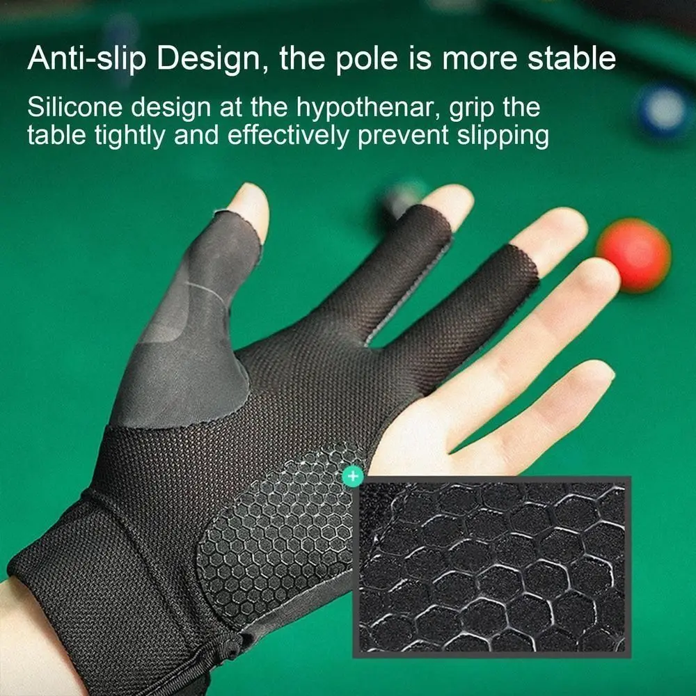 1pc Open Finger Billiard Gloves Breathable Polyester Snooker Pool Glove Adjustable Sticker Smooth Soft Lightweight Amateur Train