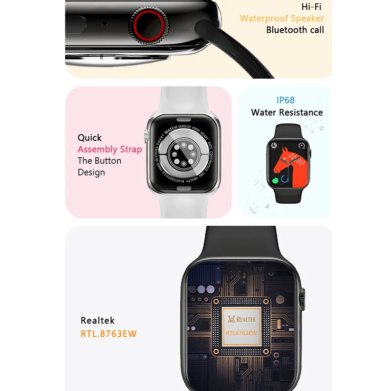 H188 Smart Watch Men Series 8 TWS Headset Connection  NFC IP68 Waterproof Bluetooth Call Siri Flashlight Wireless Smartwatch