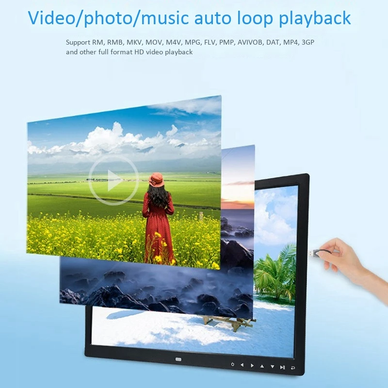 디지털 액자 다기능 HD 1280X800, 프레스 단추 포함, 전자 사진 앨범, 미국 플러그, 2X, 12 인치