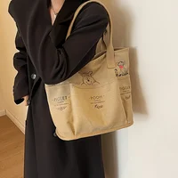 Sac fourre-tout en toile imprimé Winnie l'ourson, sac à bandoulière rétro, grande capacité, multi-poches, sac à main léger, sac de transport pour étudiants 5