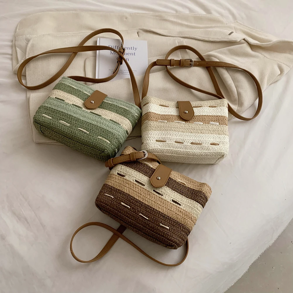 Crossbody Bag Handmade Ladies Woven Bag Fashion Casual Simple Portable Gradient Color Elegant Paper Rope for Seaside Holiday