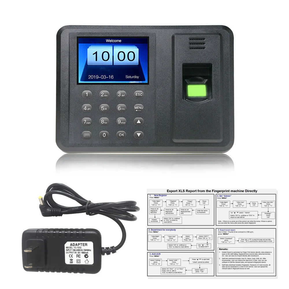 2.8Inch TFT Screen Free Drive Biometric Fingerprint Time Attendance Machine Clock Recorder Employee Recognition Recording Device